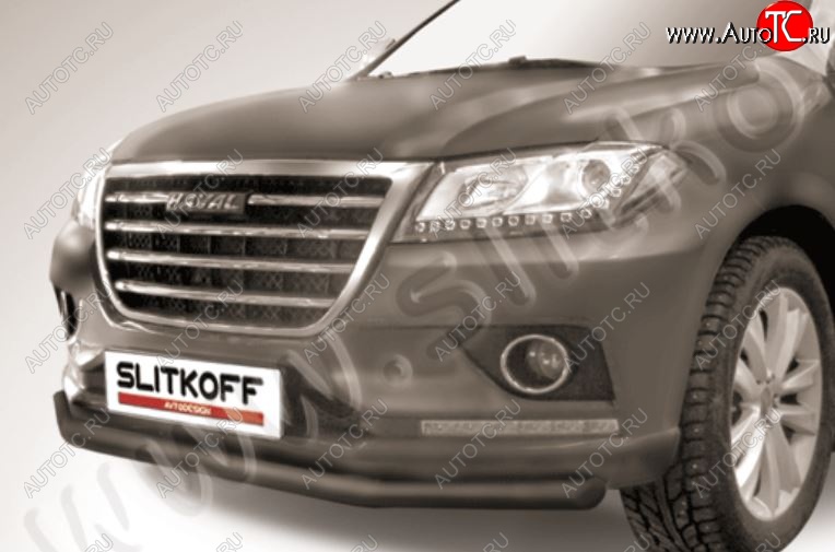 7 999 р. Защита переднего бампера Slitkoff (d57 мм) Haval H2 (2014-2021) (Сталь с полимерным покрытием. Цвет: чёрный)  с доставкой в г. Керчь