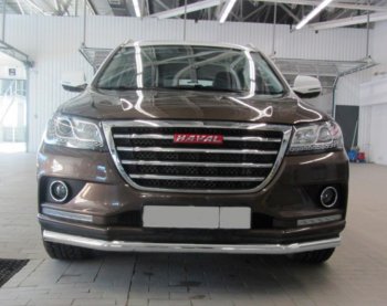 Защита переднего бампера Slitkoff (Ø 57 мм). Haval H2 (2014-2021) (Сталь с полимерным покрытием. Цвет: серебристый)