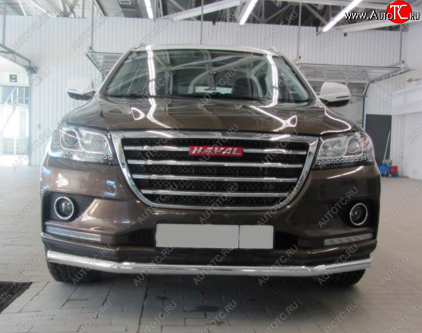 7 999 р. Защита переднего бампера Slitkoff (Ø 57 мм). Haval H2 (2014-2021) (Сталь с полимерным покрытием. Цвет: серебристый)  с доставкой в г. Керчь
