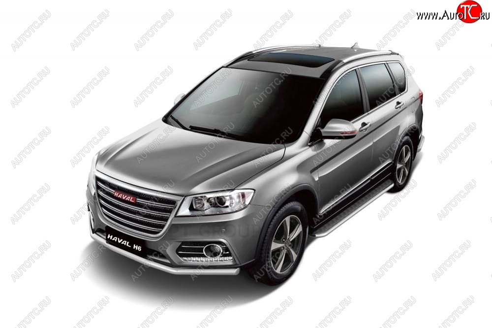 15 799 р. Порожки для ног из трубы Ø51 с алюминиевой площадкой Petroil Tuning Haval H6 (2013-2020) (Нержавеющая полированная сталь)  с доставкой в г. Керчь
