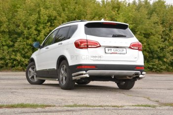 Защита заднего бампера Petroil Tuning (уголки двойные, d63/51) Haval H6 (2013-2020) (Нержавеющая полированная сталь)