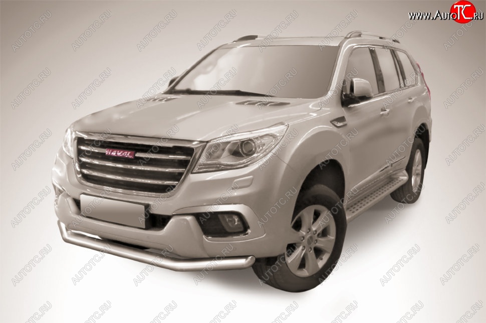 14 499 р. Защита переднего бампера Slitkoff (d76 мм)  Haval H9 (2017-2019) 1-ый рестайлинг (Нержавеющая сталь)  с доставкой в г. Керчь