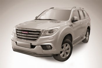 Защита переднего бампера Slitkoff (двойная трубы, d76/57) Haval H9 (2017-2019) 1-ый рестайлинг (Сталь с полимерным покрытием. Цвет: чёрный)
