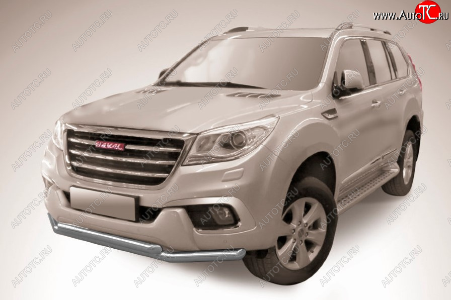 9 999 р. Защита переднего бампера Slitkoff (Ø 57+Ø 57, двойная).  Haval H9 (2017-2019) 1-ый рестайлинг (Сталь с полимерным покрытием. Цвет: серебристый)  с доставкой в г. Керчь