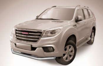 Защита переднего бампера Slitkoff (Ø 76 мм). Haval H9 (2017-2019) 1-ый рестайлинг (Сталь с полимерным покрытием. Цвет: серебристый)