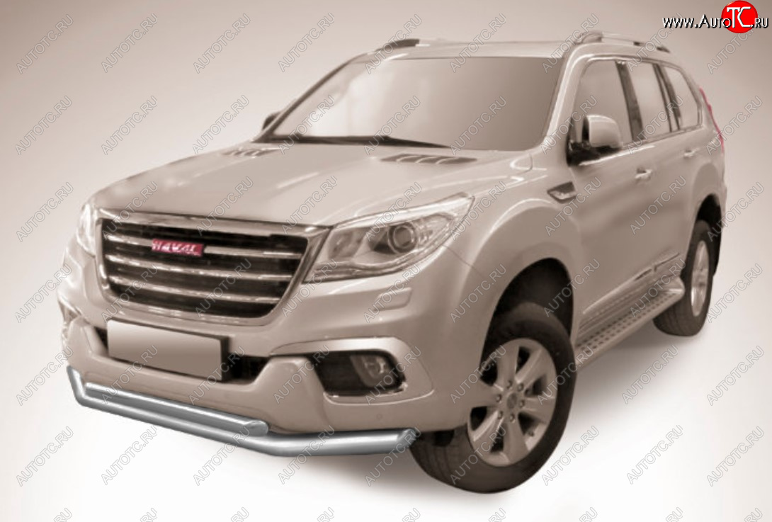 11 649 р. Защита переднего бампера Slitkoff (Ø 76+Ø 57, двойная).  Haval H9 (2017-2019) 1-ый рестайлинг (Сталь с полимерным покрытием. Цвет: серебристый)  с доставкой в г. Керчь