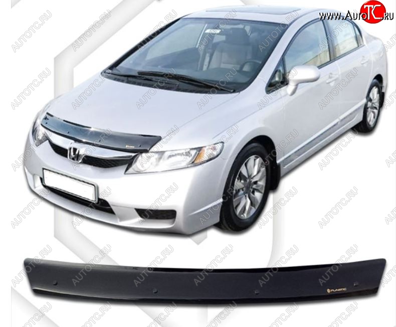 1 839 р. Дефлектор капота USA CA-Plastiс Honda Civic FD седан дорестайлинг (2005-2008) (Classic черный, Без надписи)  с доставкой в г. Керчь