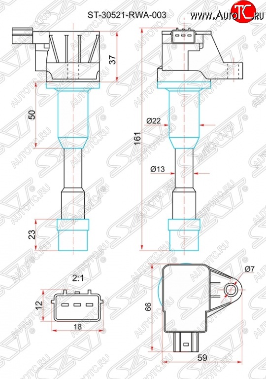 1 479 р. Катушка зажигания SAT  Honda Civic ( FD,  FK,FN) (2005-2011) седан дорестайлинг, хэтчбэк 5 дв. дорестайлинг, седан рестайлинг, хэтчбэк 5 дв. рестайлинг  с доставкой в г. Керчь