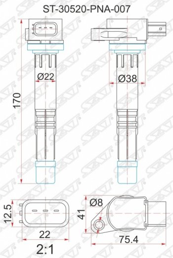 Катушка зажигания SAT (K20A / K24A) Honda Stream 1 RN1,RN3  дорестайлинг (2000-2004)