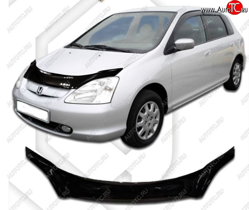 2 159 р. Дефлектор капота HB (EU1-EU4, EP3) CA-Plastic  Honda Civic  ES (2000-2003) седан дорестайлинг (серия Classic черный, Без надписи)  с доставкой в г. Керчь