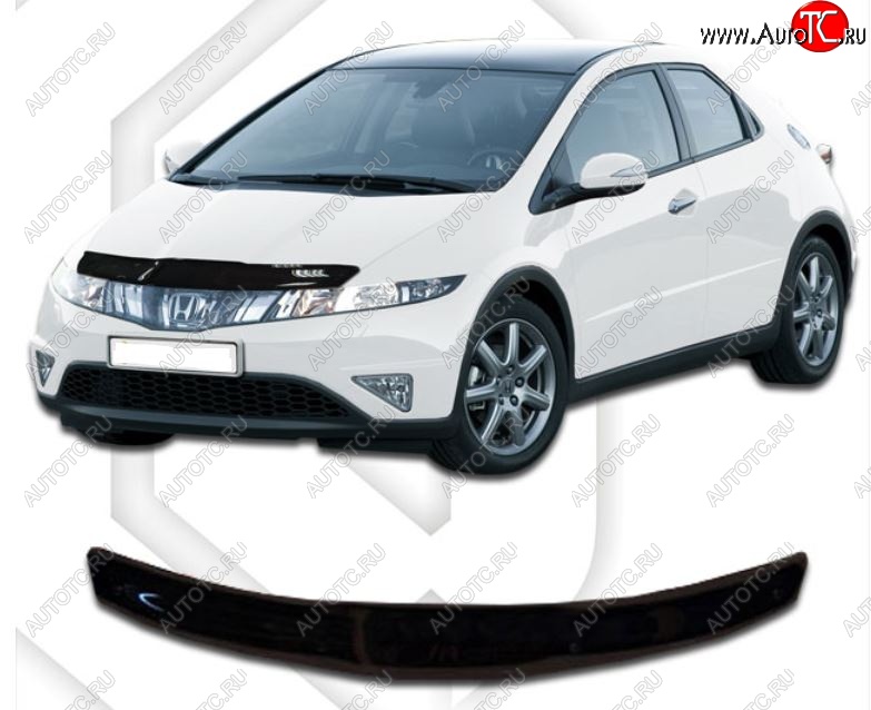 1 839 р. Дефлектор капота CA-Plastic  Honda Civic  FK,FN (2005-2011) хэтчбэк 5 дв. дорестайлинг, хэтчбэк 5 дв. рестайлинг (Classic черный, Без надписи)  с доставкой в г. Керчь