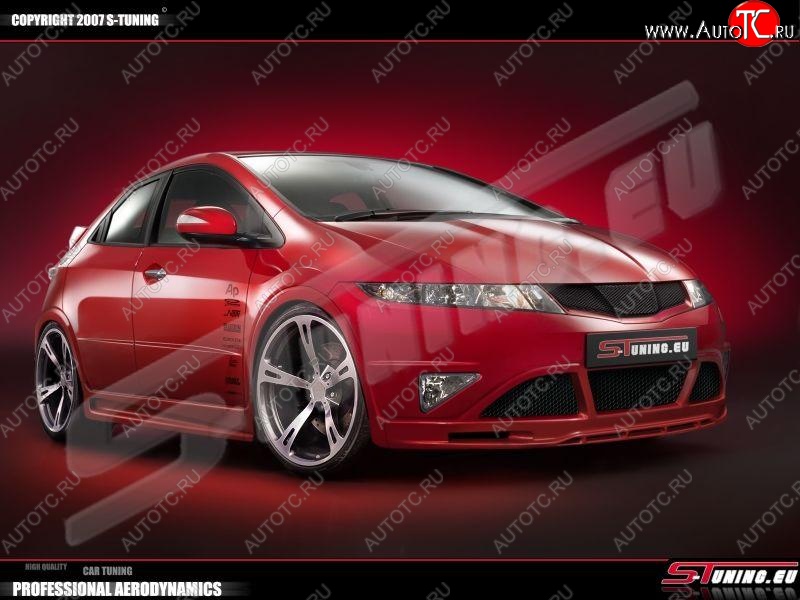 3 449 р. Накладка на передний бампер S-tuning Honda Civic FK,FN хэтчбэк 5 дв. дорестайлинг (2005-2008)  с доставкой в г. Керчь