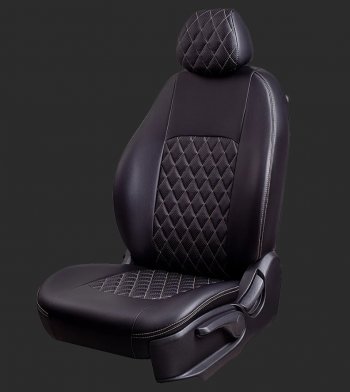Чехлы для сидений Lord Autofashion Турин Ромб (экокожа, спинка и сиденье 60/40, 3 Г-образных подголовника) Honda CR-V  RE1,RE2,RE3,RE4,RE5,RE7 (2007-2012) дорестайлинг, рестайлинг (Черный, вставка черная, строчка бежевая)