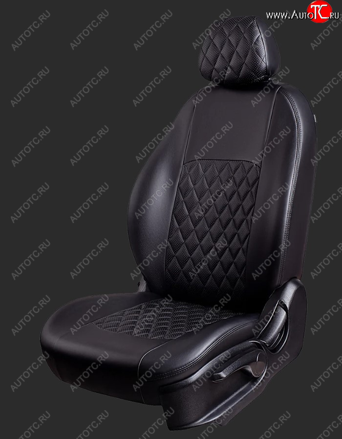 9 449 р. Чехлы для сидений Lord Autofashion Турин Ромб (экокожа, спинка и сиденье 60/40, 3 Г-образных подголовника) Honda CR-V RE1,RE2,RE3,RE4,RE5,RE7 рестайлинг (2009-2012) (Черный, вставка черная, строчка черная)  с доставкой в г. Керчь