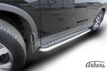 14 579 р. Защита штатных порогов с листом Arbori (нержавейка, алюминий, d57) Honda CR-V RM1,RM3,RM4 дорестайлинг (2012-2015)  с доставкой в г. Керчь. Увеличить фотографию 2