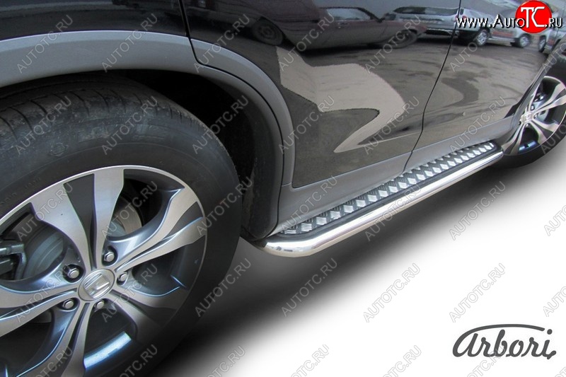 14 579 р. Защита штатных порогов с листом Arbori (нержавейка, алюминий, d57) Honda CR-V RM1,RM3,RM4 дорестайлинг (2012-2015)  с доставкой в г. Керчь