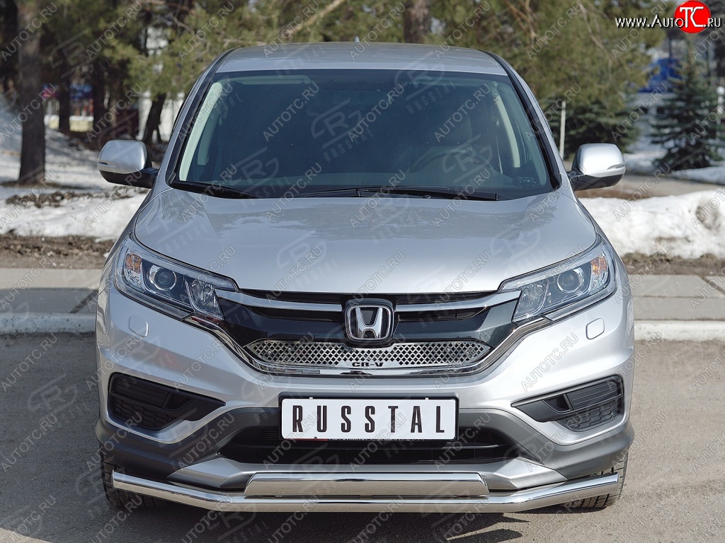 2 899 р. Защитная решётка радиатора (рестайлинг) Russtal (нержавейка) Honda CR-V RM1,RM3,RM4 дорестайлинг (2012-2015) (Неокрашенная)  с доставкой в г. Керчь
