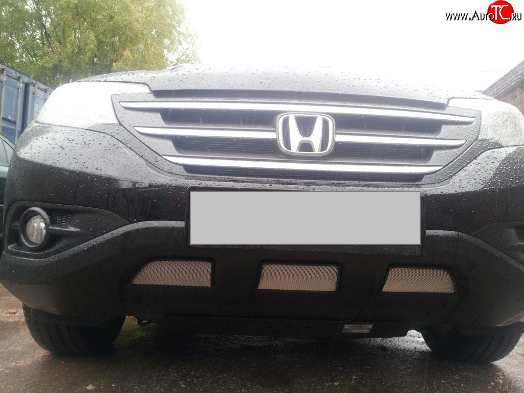 2 059 р. Сетка на бампер (2.4) Russtal (хром) Honda CR-V RM1,RM3,RM4 дорестайлинг (2012-2015)  с доставкой в г. Керчь