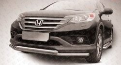 Двойная защита переднего бампера из труб диаметрами по 57 мм Slitkoff Honda CR-V  RM1,RM3,RM4 (2012-2015) дорестайлинг