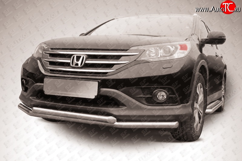 14 799 р. Двойная защита переднего бампера из труб диаметрами по 57 мм Slitkoff Honda CR-V RM1,RM3,RM4 дорестайлинг (2012-2015) (Нержавейка, Полированная)  с доставкой в г. Керчь
