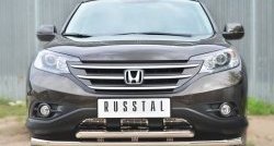 Защита переднего бампера (2 трубыØ63 мм, нержавейка) SLITKOFF Honda CR-V  RM1,RM3,RM4 (2012-2015) дорестайлинг
