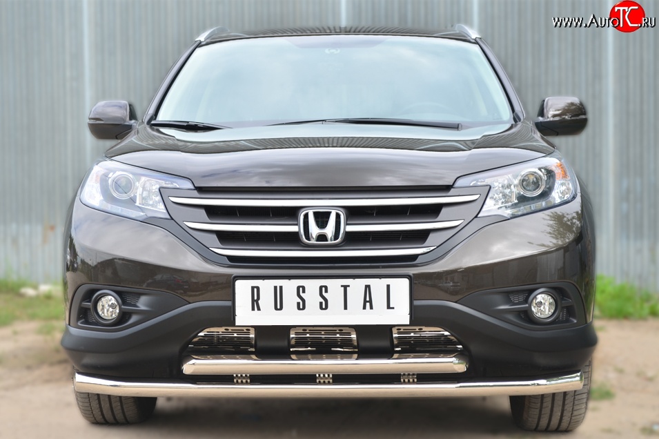16 949 р. Защита переднего бампера (2 трубыØ63 мм, нержавейка) SLITKOFF  Honda CR-V  RM1,RM3,RM4 (2012-2015) дорестайлинг  с доставкой в г. Керчь