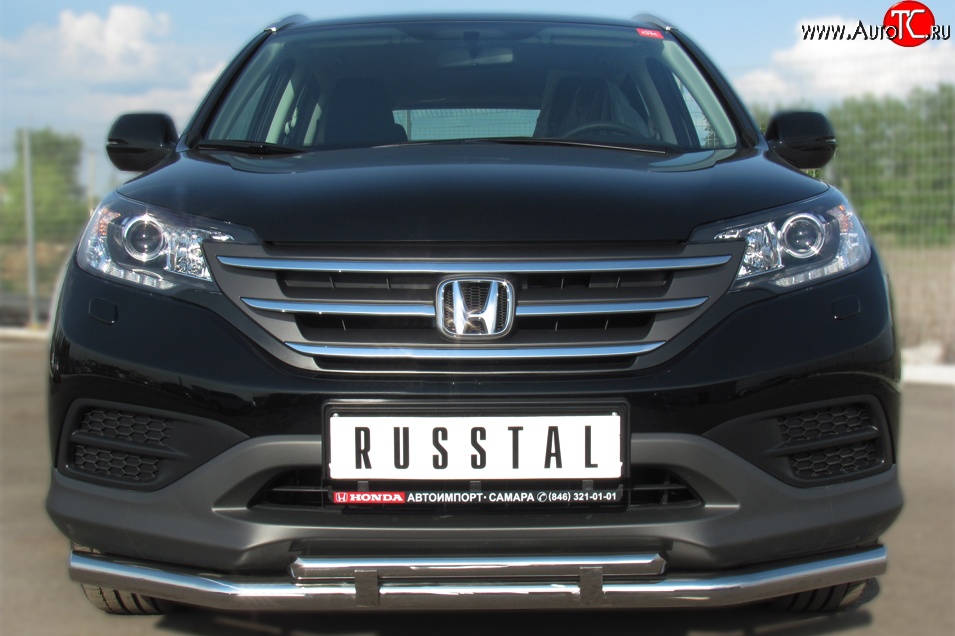 13 999 р. Защита переднего бампера (2 трубыØ75х42 и 63 мм, нержавейка) Russtal Honda CR-V RM1,RM3,RM4 дорестайлинг (2012-2015)  с доставкой в г. Керчь