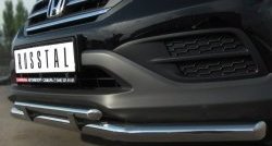 13 999 р. Защита переднего бампера (2 трубыØ75х42 и 63 мм, нержавейка) Russtal Honda CR-V RM1,RM3,RM4 дорестайлинг (2012-2015)  с доставкой в г. Керчь. Увеличить фотографию 3