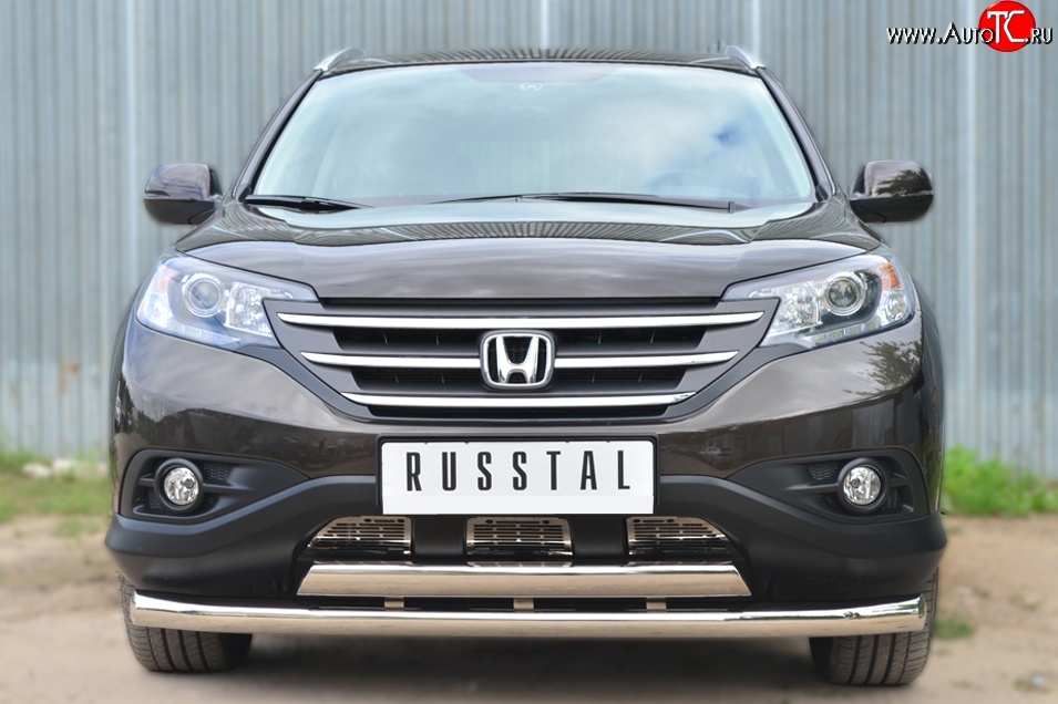 15 549 р. Защита переднего бампера (2 трубыØ76 и 75х42 мм, нержавейка) Russtal Honda CR-V RM1,RM3,RM4 дорестайлинг (2012-2015)  с доставкой в г. Керчь