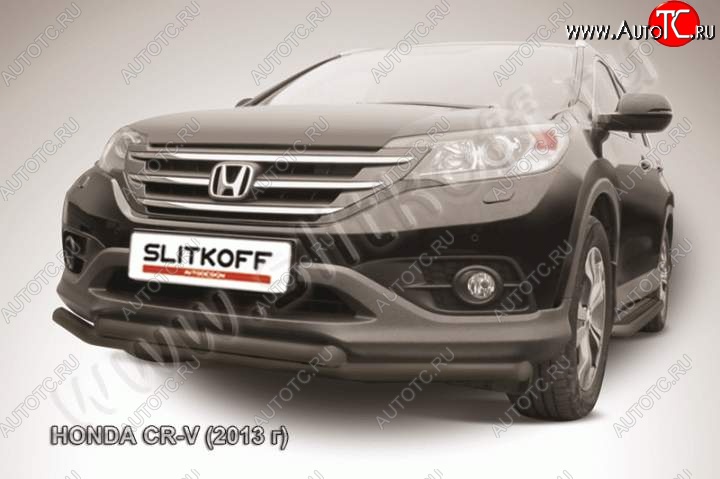 10 349 р. Защита переднего бампера из труб d57 Slitkoff (двойная) Honda CR-V RM1,RM3,RM4 дорестайлинг (2012-2015) (Цвет: серебристый)  с доставкой в г. Керчь