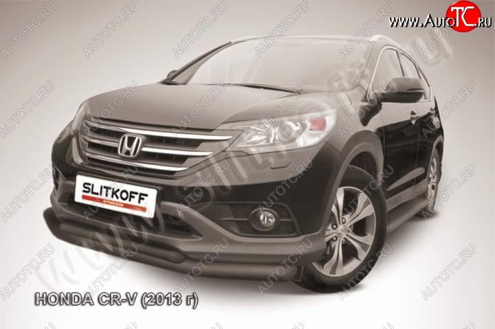 11 349 р. Защита переднего бампера из труб d76+d57 Slitkoff (двойная)  Honda CR-V  RM1,RM3,RM4 (2012-2015) дорестайлинг (Цвет: серебристый)  с доставкой в г. Керчь