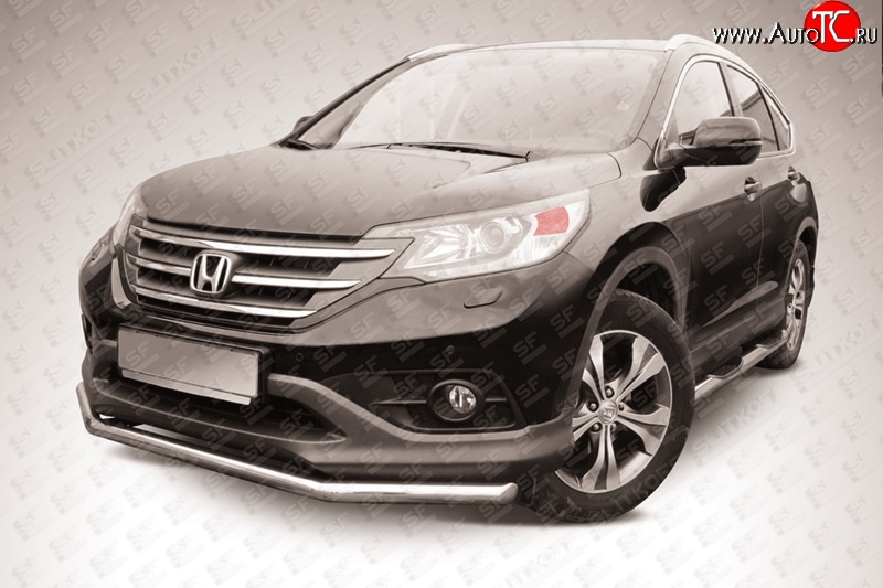 11 899 р. Одинарная защита переднего бампера из трубы диаметром 57 мм Slitkoff Honda CR-V RM1,RM3,RM4 дорестайлинг (2012-2015) (Нержавейка, Полированная)  с доставкой в г. Керчь