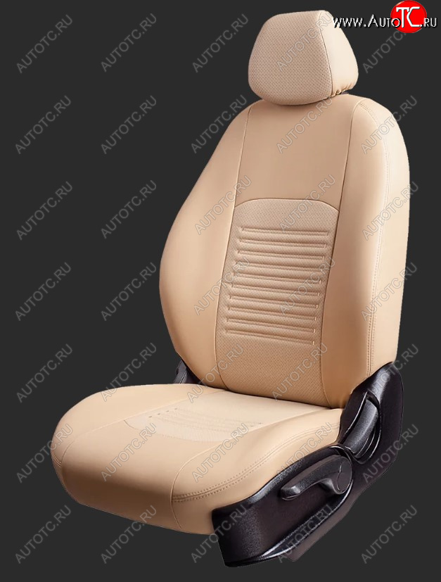 6 249 р. Чехлы для сидений Lord Autofashion Турин (экокожа, спинка и сиденье 40/60, 2 П- и 1 Г-образных подголовника) Honda CR-V RM1,RM3,RM4 рестайлинг (2014-2018) (Бежевый, вставка бежевая)  с доставкой в г. Керчь