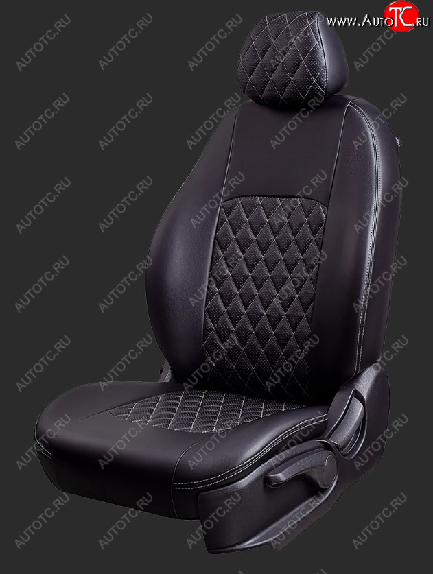 9 449 р. Чехлы для сидений Lord Autofashion Турин Ромб (экокожа, спинка и сиденье 40/60, 2 П- и 1 Г-образных подголовника) Honda CR-V RM1,RM3,RM4 рестайлинг (2014-2018) (Черный, вставка черная, строчка серая)  с доставкой в г. Керчь