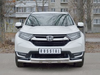 21 749 р. Защита переднего бампера (2 трубыØ63 и 42 мм с декор. элементами, нержавейка) SLITKOFF Honda CR-V RW,RT дорестайлинг (2016-2020)  с доставкой в г. Керчь. Увеличить фотографию 4