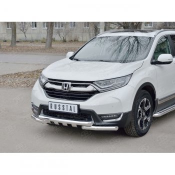 Защита переднего бампера (2 трубы Ø63 мм с зубами, нержавейка) SLITKOFF Honda CR-V  RW,RT (2016-2020) дорестайлинг