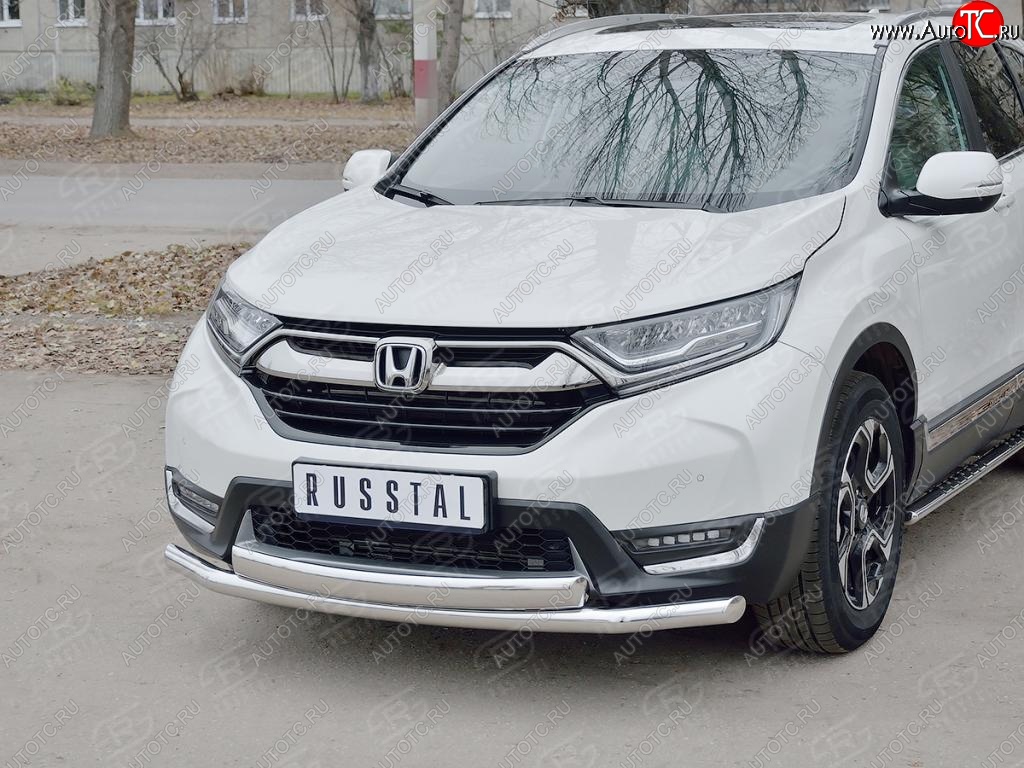 16 399 р. Защита переднего бампера (2 трубыØ63 и 75х42 мм, нержавейка) Russtal Honda CR-V RW,RT дорестайлинг (2016-2020)  с доставкой в г. Керчь