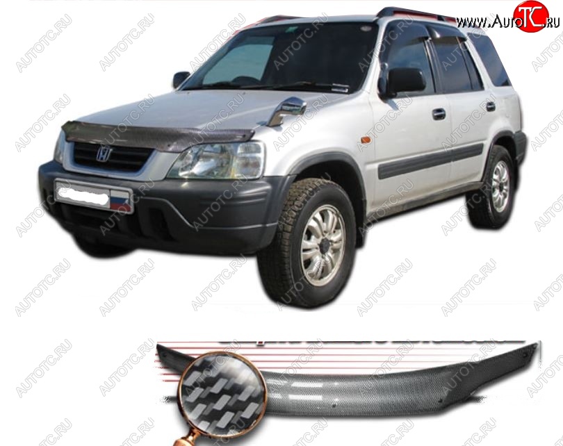 2 479 р. Дефлектор капота CA-Plastiс  Honda CR-V  RD1,RD2,RD3 (1995-2001)  дорестайлинг, рестайлинг (Шелкография карбон-серебро)  с доставкой в г. Керчь