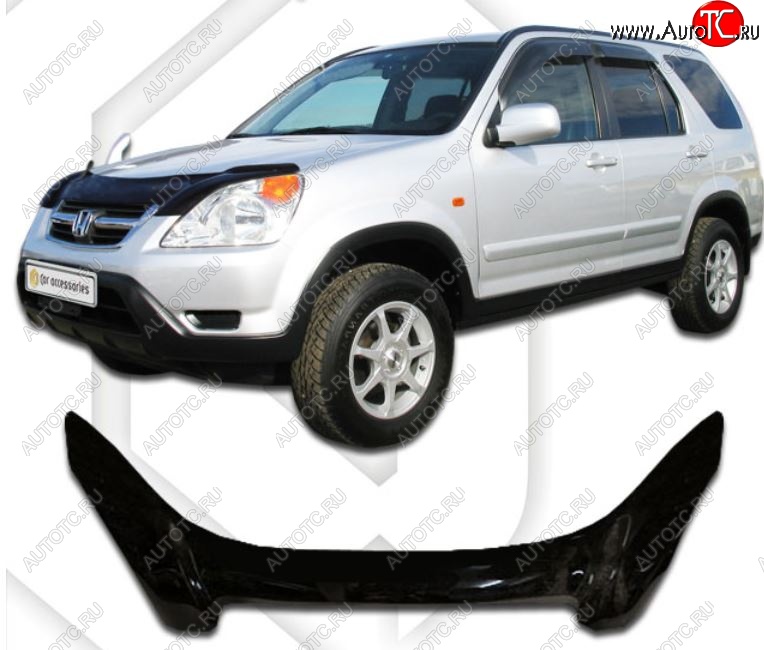 2 599 р. Дефлектор капота CA-Plastiс exclusive Honda CR-V RD4,RD5,RD6,RD7,RD9  дорестайлинг (2001-2004) (Classic черный, Без надписи)  с доставкой в г. Керчь