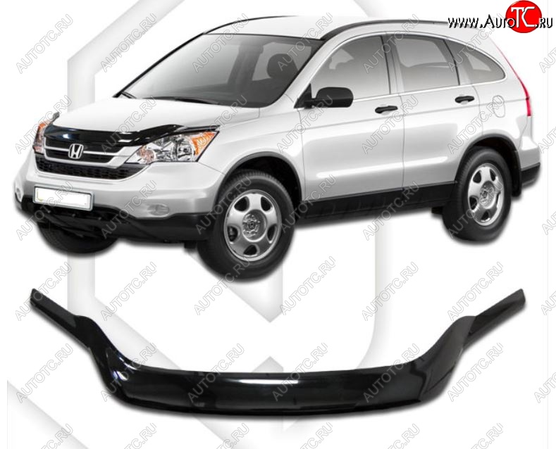 2 199 р. Дефлектор капота CA-Plastiс exclusive Honda CR-V RE1,RE2,RE3,RE4,RE5,RE7 рестайлинг (2009-2012) (Classic черный, Без надписи)  с доставкой в г. Керчь
