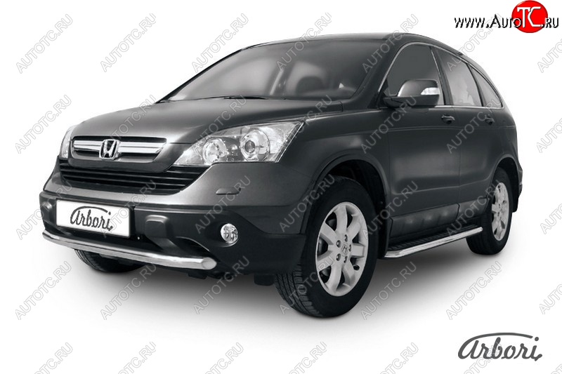 11 609 р. Защита переднего бампера Arbori (нержавейка, 1 труба d57 mm). Honda CR-V RE1,RE2,RE3,RE4,RE5,RE7 рестайлинг (2009-2012)  с доставкой в г. Керчь