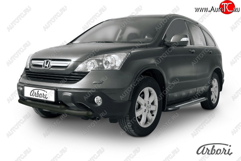7 703 р. Защита переднего бампера Arbori (черная, 2 трубы d57 и 57 mm) Honda CR-V RE1,RE2,RE3,RE4,RE5,RE7 рестайлинг (2009-2012)  с доставкой в г. Керчь