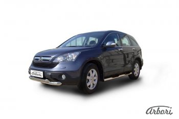 14 579 р. Защита переднего бампера Arbori (нержавейка, 2 трубы d57 и 57 mm) Honda CR-V RE1,RE2,RE3,RE4,RE5,RE7 рестайлинг (2009-2012)  с доставкой в г. Керчь. Увеличить фотографию 2