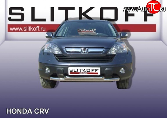 14 749 р. Двойная защита переднего бампера из труб диаметрами по 57 мм Slitkoff Honda CR-V RE1,RE2,RE3,RE4,RE5,RE7 рестайлинг (2009-2012) (Нержавейка, Полированная)  с доставкой в г. Керчь