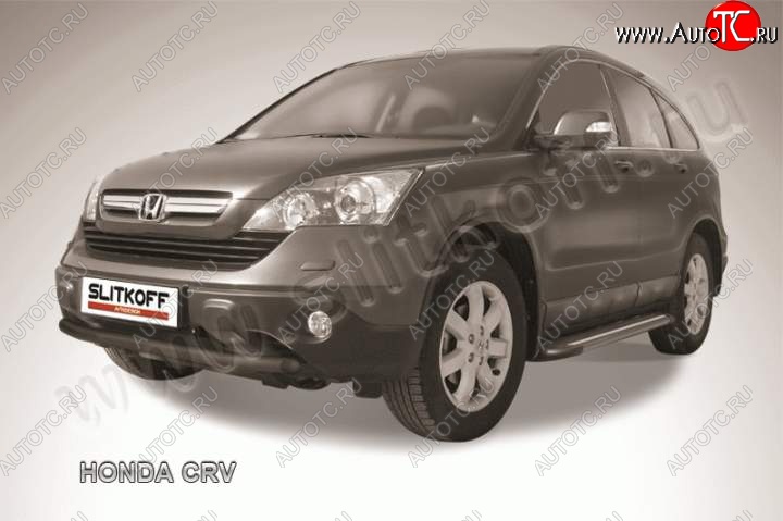 8 199 р. Защита переднего бампера из трубы d57 Slitkoff (дуга) Honda CR-V RE1,RE2,RE3,RE4,RE5,RE7 рестайлинг (2009-2012) (Цвет: серебристый)  с доставкой в г. Керчь