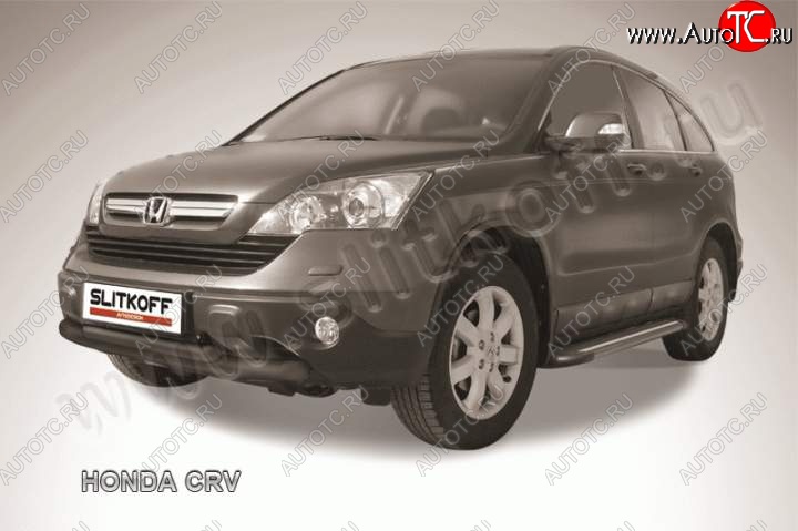 11 299 р. Защита переднего бампера из труб d76+d57 Slitkoff Honda CR-V RE1,RE2,RE3,RE4,RE5,RE7 рестайлинг (2009-2012) (Цвет: серебристый)  с доставкой в г. Керчь