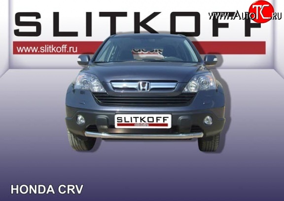 11 749 р. Одинарная защита переднего бампера из трубы диаметром 57 мм Slitkoff  Honda CR-V  RE1,RE2,RE3,RE4,RE5,RE7 (2009-2012) рестайлинг (Нержавейка, Полированная)  с доставкой в г. Керчь