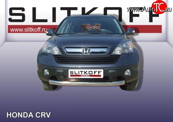 13 499 р. Одинарная защита переднего бампера диаметром 76 мм Slitkoff  Honda CR-V  RE1,RE2,RE3,RE4,RE5,RE7 (2009-2012) рестайлинг (Нержавейка, Полированная)  с доставкой в г. Керчь