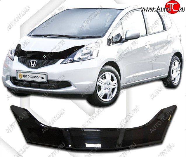 2 199 р. Дефлектор капота CA-Plastic  Honda Fit  GE (2007-2010) дорестайлинг (Classic черный, Без надписи)  с доставкой в г. Керчь