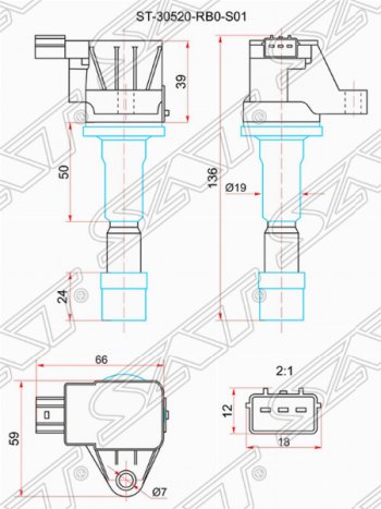 Катушка зажигания SAT Honda Fit ( GE,  2) (2007-2014) дорестайлинг, GE 1-ый рестайлинг, GE 2-ой рестайлинг